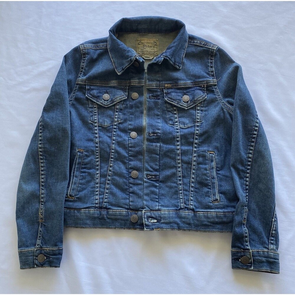 Polo Ralph Lauren Jacket Youth Kids 12 Blue Denim Trucker Long Sleeve Cotton